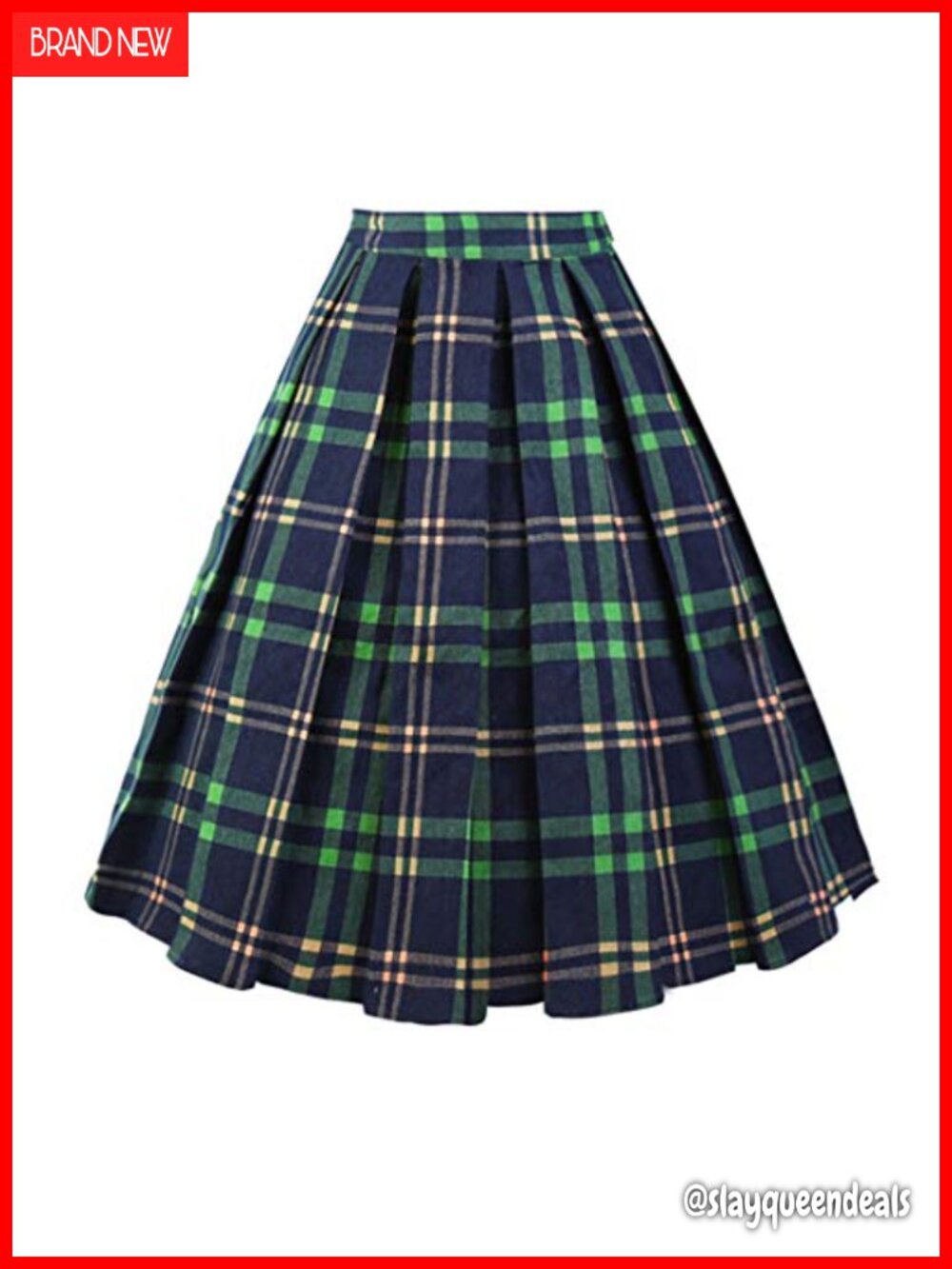 Womens Pleated Vintage A line Midi Skirt High Waist Retro Swing